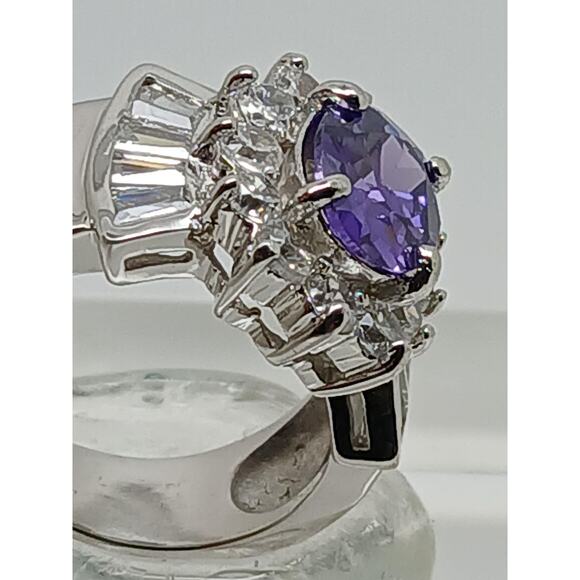 80's Glamour & Drama Vintage Ring Sterling Silver Quality Prong Setting Baguette - Picture 9 of 10